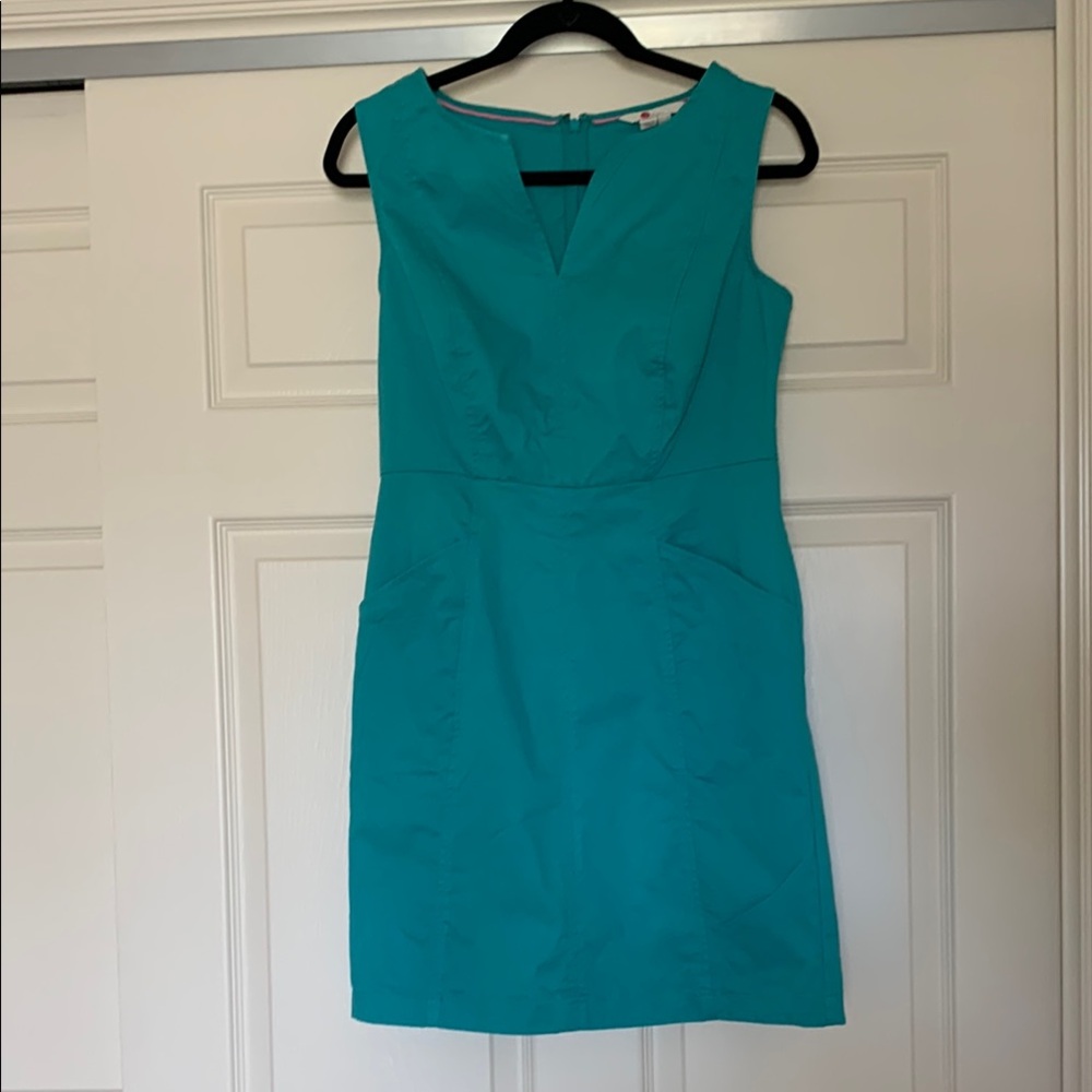 Boden Chino Sleeveless Sheath Dress With Pockets Women’s 8P Teal Blue
